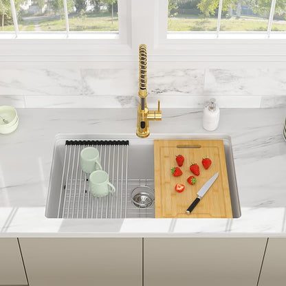 32 Granite Composite Kitchen Sink - 32x19 Inch White Granite Kitchen Sink Undermount White Quartz Sinks Ledge Workstation Classic Under Counter Single Bowl Basin