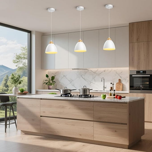 3 Pack Pendant Lights for Kitchen Island, 5.9" Cone Metal Shade Adjustable Height White Small Hanging Lamps for Dining Room Light Fixtures Over Table Modern Ceiling Fixture
