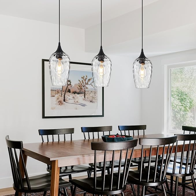 Glass Pendant Lights Kitchen Island 2 Pack, Black Pendant Light Fixtures with Hand-Blown Clear Glass Modem Farmhouse Hanging Light for Kitchen Sink Dining Room Bedroom