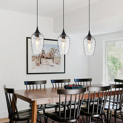 Glass Pendant Lights Kitchen Island 2 Pack, Black Pendant Light Fixtures with Hand-Blown Clear Glass Modem Farmhouse Hanging Light for Kitchen Sink Dining Room Bedroom