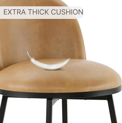 KISLOT Counter Height Swivel Bar Stools Set of 2, 26" Upholstered Faux Leather Barstools with Backs and Metal Legs for Kitchen Island,Brown
