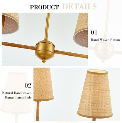 VILUXY 4-Light Linear Kitchen Island Lighting Fixture 47’’ Dining Room Chandelier with Hand Woven Rattan Shade Linear Pendant Light Fixture Gold, UL Listed