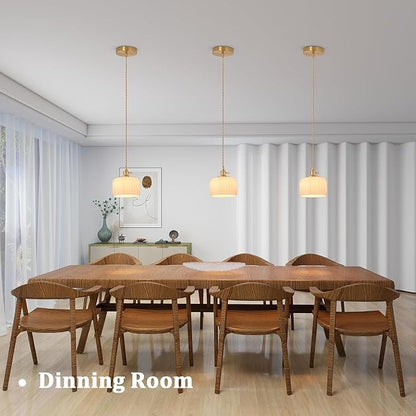 Shenmoyl Pendant Light 2 Pack with White Striped Glass Lmapshade, Brass Vintage Pendant Light Adjustable Hanging Light for Kitchen Island Dining Room Hallway