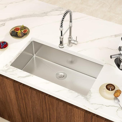33 Inch Undermount Kitchen Sink Single Bowl 18 Guage Stainless Steel 33"x19"x9" Deep Under Counter Kitchen Sinks Basin R10 Round Corners Handmade Sink