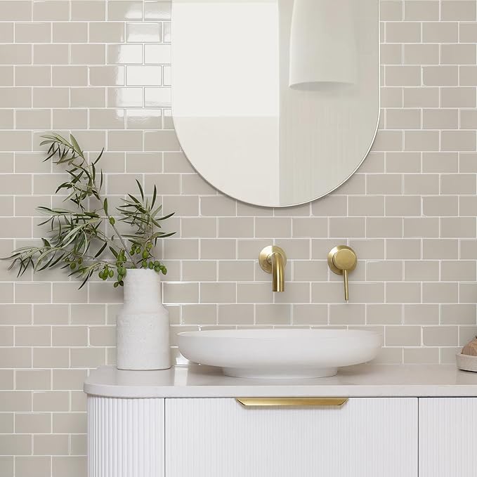 STICKGOO Peel and Stick Backsplash Subway Tiles, 10 Sheets of 12" x 12" - 3D Adhesive Peel and Stick Tile Backsplash for Kitchen, Bathroom, Wall Tile (Thicker Design, Light Gray Beige)