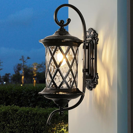 NLIEOPDA Retro Large Outdoor Wall Lanterns 24" Exterior Light Fixtures Coach Light Waterproof Aluminium with Water Glass Outside Wall Lamps for House Front Door Garage Porch Lighting, Black
