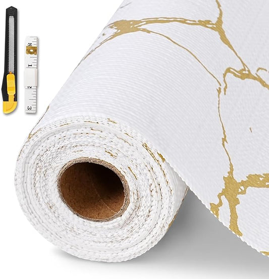 Drawer and Shelf Liner for Kitchen Cabinet,Non-Adhesive Cabinet Liner 12in x 20FT,Waterproof Shelf Paper Non-Slip Mats Cupboard Liners Contact Protect Dresser/Shelves/Table-Gold Marble