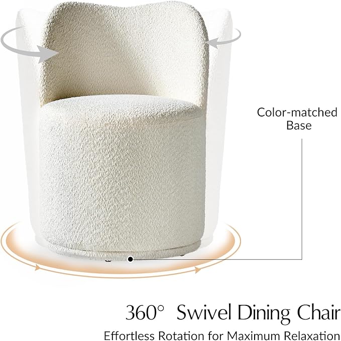 HULALA HOME Boucle Swivel Dining Chairs Set of 2 - Sherpa Upholstered Barrel Kitchen Chair with 360 Degree Rotation, Beige Modern Accent Vanity Chair for Dining Living Room, Bedroom, Makeup Room