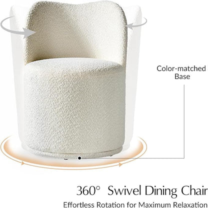HULALA HOME Boucle Swivel Dining Chair - Sherpa Upholstered Barrel Kitchen Chairs with 360 Degree Rotation, Beige Modern Accent Vanity Chair for Dining Living Room, Bedroom, Makeup Room