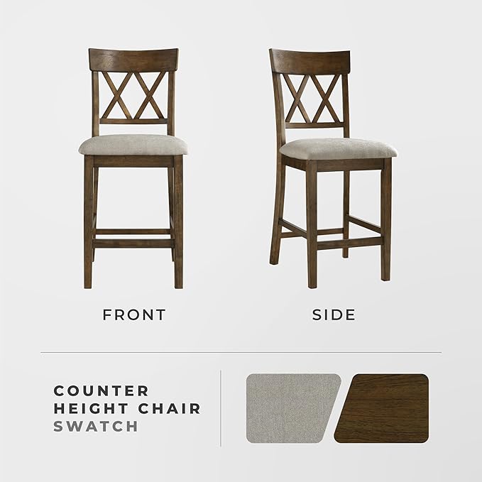 Lexicon Counter Height Stools Set of 2 - Attis Kitchen Counter Stools Set of 2, Upholstered Padded 25.5" Seat Height, Sturdy Solid Wood, Farmhouse Kitchen Chairs, Cross Back, Easy Assembly, Light Oak