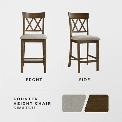 Lexicon Counter Height Stools Set of 2 - Attis Kitchen Counter Stools Set of 2, Upholstered Padded 25.5" Seat Height, Sturdy Solid Wood, Farmhouse Kitchen Chairs, Cross Back, Easy Assembly, Light Oak