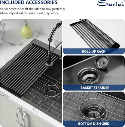 Sarlai Laundry Sink - Drop In 25"x22"x12" Deep Black Laundry Utility Sink Drop-in Topmount Single Bowl Sink 16 Gauge Stainless Steel Gunmetal Black Kitchen Laundry Room Sinks