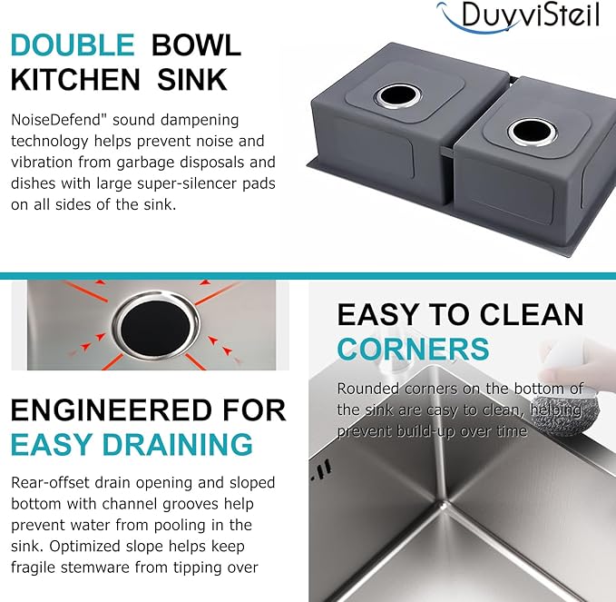 31" x 18" Silver Double Bowl Kitchen Sink, Drop-in/Topmount Overmount Kitchen Sinks with 304 Nano-Coated and Drainage Pipes & Fruit Basket
