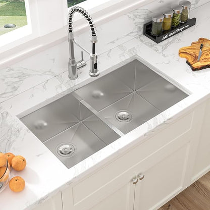 Sarlai 36 Undermount Kitchen Sink - 36" x 19" Undermount Double Bowl Sink 60/40 Low Divide Stainless Steel 16 Gauge Under Counter Rectangular Kitchen Sinks Basin with Accessories