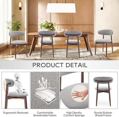COLAMY Wooden Dining Chairs Set of 6, Modern Fabric Upholstered Dining Room Chair, Farmhouse Kitchen Chair with Foot Pegs, Light Grey