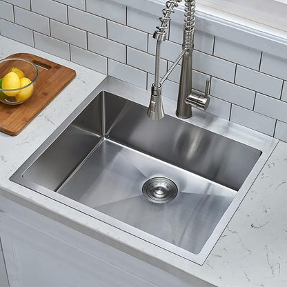SHACO 22x18 Inch Drop In Bar Sink, 22 Inch Outdoor RV Laundry Utility Sink,16 Gauge Stainless Steel Single Bowl Brushed Nickel Small Kitchen Prep Sink with Strainer Drain