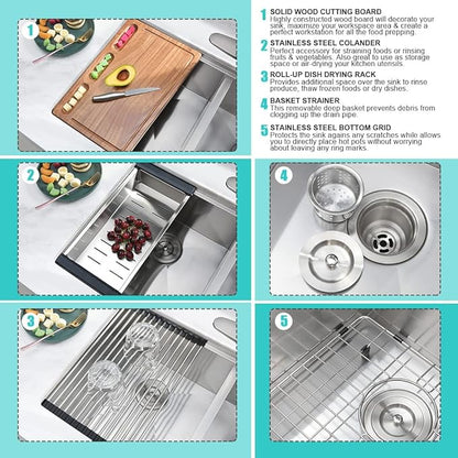 31 Undermount Kitchen Sink Double Bowl-iAnomla 31 x19 Inch Stainless Steel Undermount Sink Workstation 16 Gauge 50/50 Low Divide Double Bowl Kitchen Sinks with Cutting Board