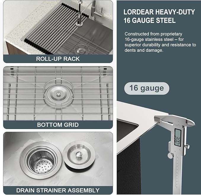 Lordear 12 Inch Deep Drop In Laundry Sink with Faucet 25x22 Inch Topmount Utility Sink 16 Gauge Stainless Steel Single Bowl for Laundry Room 25"x22"x12"