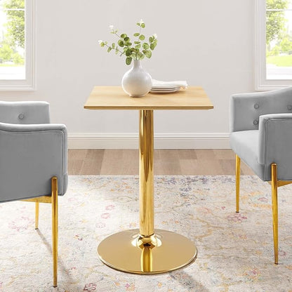 Modway Verne Square Wood Grain 24" Dining Table in Gold Natural