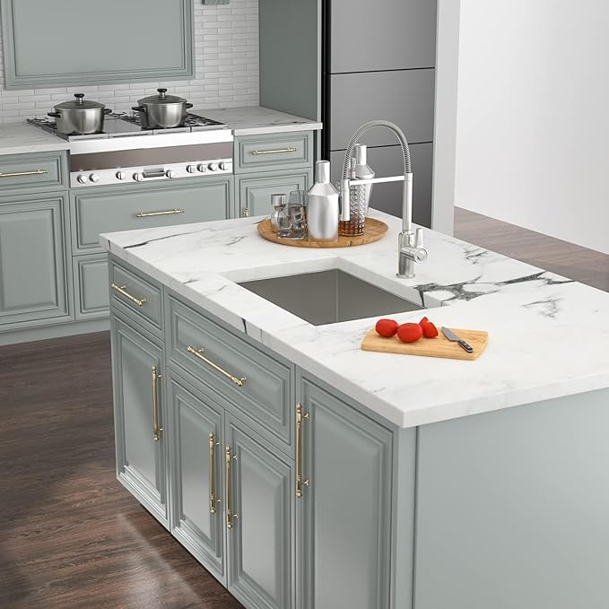 Kichae 27 Inch Undermount Kitchen Sink 27 x18 Inch Kitchen Sink Stainless Steel 16 Gauge Deep Single Bowl Round Corner Handmade Basin