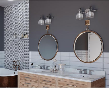 Progress Lighting 2-Light Clear Double Prismatic Glass Coastal Bath Vanity, Archie Collection, Antique Nickel (P2991-81)