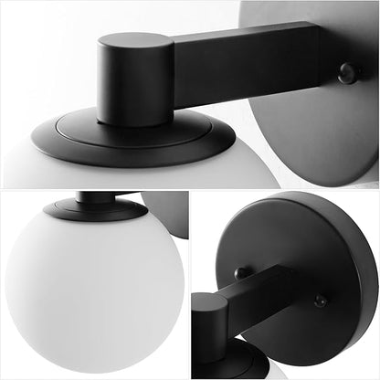 JONATHAN Y 5.75" Black/White 1-Light Modern Globe LED Vanity Wall Sconce Light, White Frosted Glass Shade, Mid-Century Art Deco Wall Lamp for Bathroom, Kitchen, Hallway (JYL3540B)