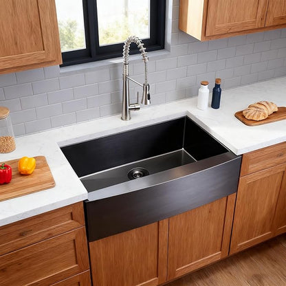 SHACO 33 Inch Black Farmhouse Sink, 33x21 Gunmetal Black 16 Gauge Stainless Steel Apron Front Sink, 9 Inch Deep Single Bowl Kitchen Sink