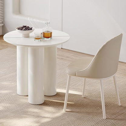 29.92" Cream White Round Dining Table Modern Rectangular Kitchen Table Minimalist Ripple Base Compact Space Saving Desk For Apartment Dining Room Home Furniture Easy Assembly Durable Wood Surface