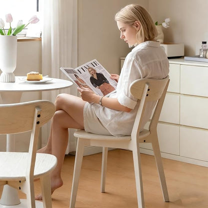 White Solid Wood Dining Chair,FAS Grade Oak Dining Chair Single,Sturdy Curved Backrest & Outer Sword-Leg Design in White Finish for Dining Room,Cafe, and Modern Home Kitchen,400 lb Capacity