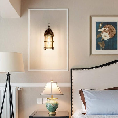 Rustic Amber Glass Wall Sconce 1-Pack, Bronze Brushed, Vintage Farmhouse Lamp Porch Lighting Waterproof Retro Lamp for Indoor Bedroom Living Room Outdoor（NO Bulb）