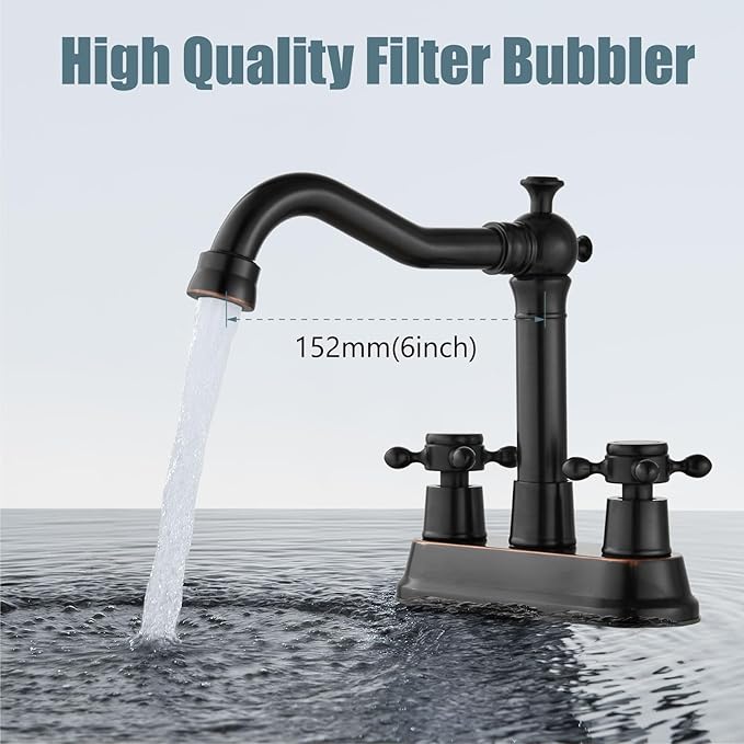 Aolemi 4 Inch Centerset Bathroom Sink Faucet Vintage 2 Cross Handle RV Mixer Tap Basin Vanity Lavatory Utility for Sink 3 Hole Include Hoses Pop Up Drain Faucet Handle with Label Oil Rubbed Bronze