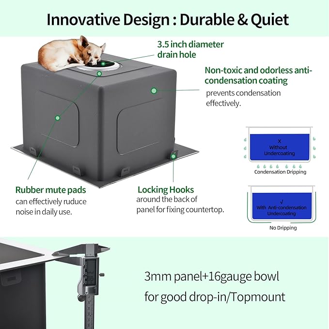 Drop In Kitchen Sink, 15 x 20 x 10 Inch 16 Gauge Single Bowl Topmount Wet Bar Sink T-304 Stainless Steel RV Kitchen Sinks