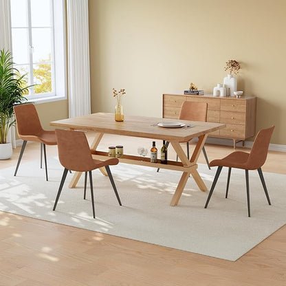 HIPIHOM 63" MDF Dining Room Table and PU Chairs for 4, Sturdy Metal Frame, Small Kitchen Tables Ideal for Comedor Styles and Family Dining