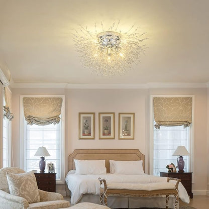 CM MZY Sputnik Flush Mount Ceiling Light Fixtures, Modern Chrome Crystal Firework Chandelier, 8-Light Close to Ceiling Lighting Fixtures for Bedroom Kitchen Hallway Entryway(H11.8'' x W21.5'')