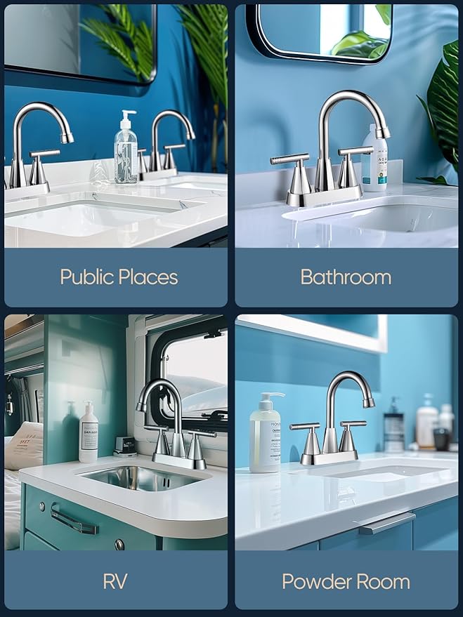 Cobbe Chrome Bathroom Faucets for Sink 3 Hole, 4 inch Chrome Bathroom Sink Faucet with Pop-up Drain and Supply Hoses, Stainless Steel Lead-Free Centerset Touch On Faucets for Bathroom Sink Vanity RV