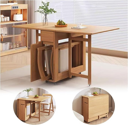 Wooden Convertible Tables for Small Spaces Drop Leaf Tables Folding Craft Table Collapsible Kitchen Table Compact Dining Table,Wood Color,14cm