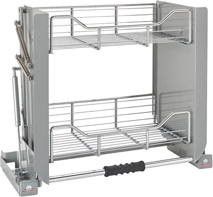 Rev-A-Shelf 24" Pull Down Heavy Duty Shelf Organizer for Tall Kitchen/ Bathroom Cabinets, Dual Tier Wall Mounted Pantry Storage, Chrome, 5PD-24CRN
