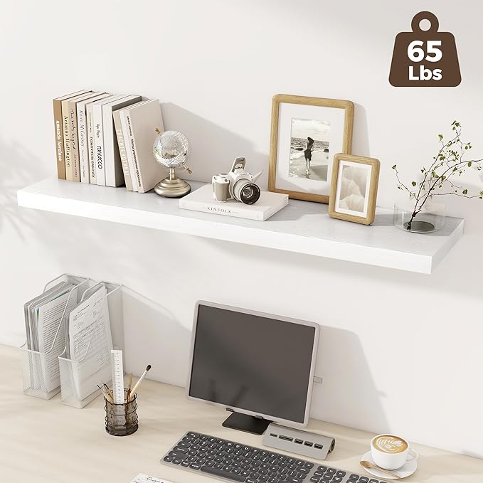Fun Memories 12 Deep Floating Shelves for Wall, 48W x 12D Extra Large Floating Shelves Set of 2, Hanging Wood Wall Shelves for Living Room, Kitchen, Bedroom, Farmhouse, Laundry Room, Office - White