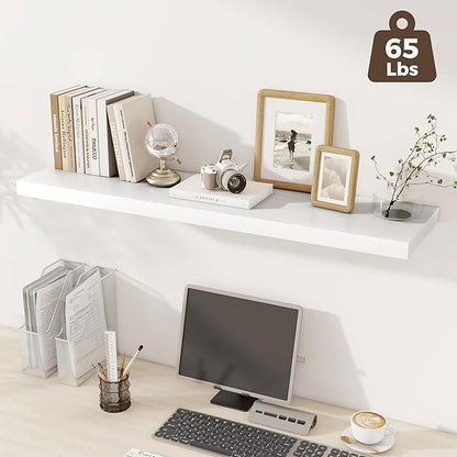 Fun Memories 12 Deep Floating Shelves for Wall, 48W x 12D Extra Large Floating Shelves Set of 2, Hanging Wood Wall Shelves for Living Room, Kitchen, Bedroom, Farmhouse, Laundry Room, Office - White