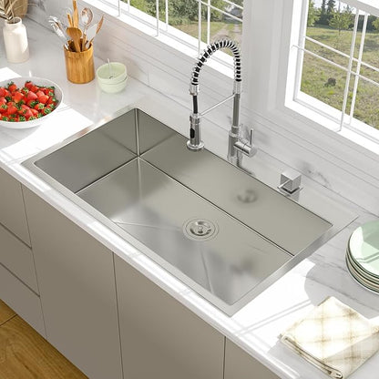 36 Drop In Kitchen Sink - Beslend 36x22 Inch Kitchen Sink Drop In Stainless Steel Sinks Topmount 16 Gauge 9" Deep Single Bowl Above Counter Sinks Dish Basin, Sink Only