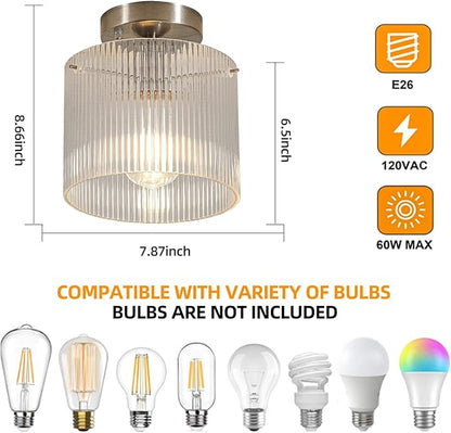 Modern Semi Flush Mount Ceiling Light, Industrial Clear Glass Ceiling Light Fixture, Crystal Ceiling Lamp, Modern Ceiling Lamps, Farmhouse Light for Entryway Hallway Kitchen Dining Room, Nickel