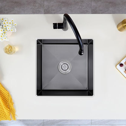 MENATT 18-inch Undermount Kitchen Sink Black, 18 Gauge Stainless Steel Single Bowl Undermount Small Bar Sink Kitchen Sinks,D18" x W18" x H9"