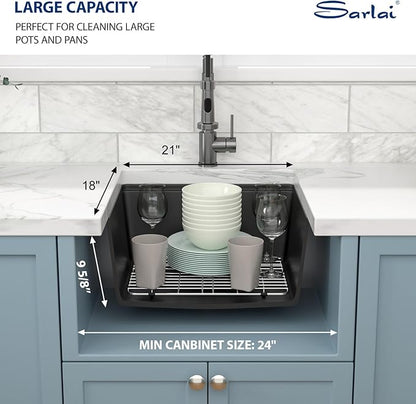 Sarlai 21 Black Kitchen Sink Granite Composite - 21 x 18 inch Bar Prep Workstation Sink Black Granite Composite Quartz Undermount Single Bowl Rectangular RV Camper Sinks Basin