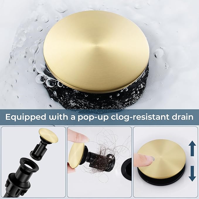 FGKQ Bathroom Faucet for Sink 3 Hole Brushed Glod, Bathroom Sink Faucet with Pop Up Drain, 8 Inch Widespread Vanity 3 Hole, 360° Swivel Two Handle with Supply Lines
