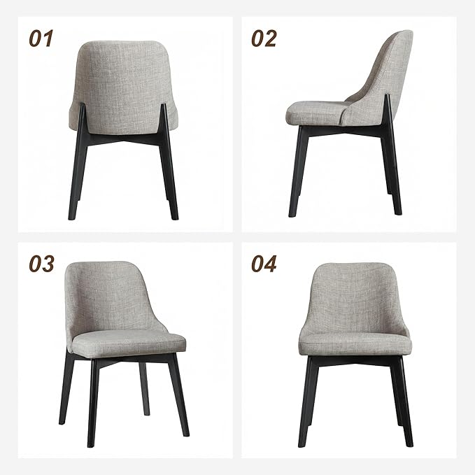 Casaphoria Set of 2 Upholstered Dining Chairs, Light Grey Fabric Kitchen Chairs with Black Wood Legs, Modern Accent Chairs for Dining Room, Living Room or Kitchen