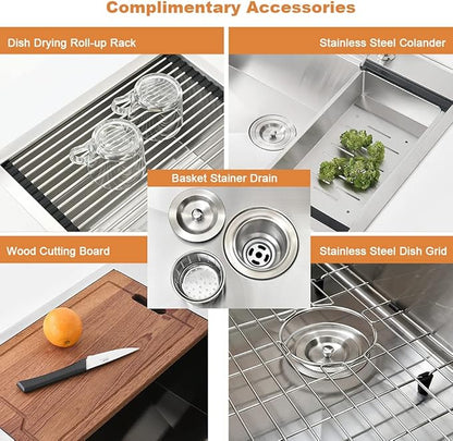 33x22 Drop In Kitchen Sink Workstation-Bokaiya 33 Inch Stainless Steel Drop In Sink Topmount 16 Gauge 10 Inch Deep Above Counter Single Bowl Kitchen Sink with Cutting Board