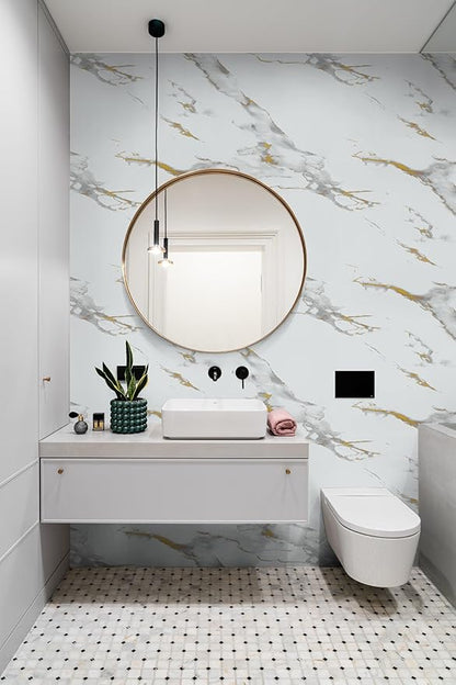 Abyssaly Marble Contact Paper White Gold Granite Peel and Stick Wallpaper for Countertop Self-Adhesive Thickening Wall Paper for Kitchen Bathroom and Furniture (11.8" x 78.7")