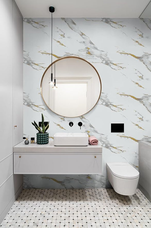 Abyssaly Marble Contact Paper White Gold Granite Peel and Stick Wallpaper for Countertop Self-Adhesive Thickening Wall Paper for Kitchen Bathroom and Furniture (11.8" x 78.7")
