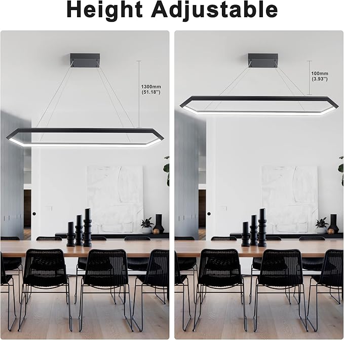 Black LED Pendant Light Fixture, Dimmable LED Pendant Light Kitchen Island, 6000K Adjustable Hanging Lamp for Kitchen Island, Bedroom, Dinning Room, Living Room