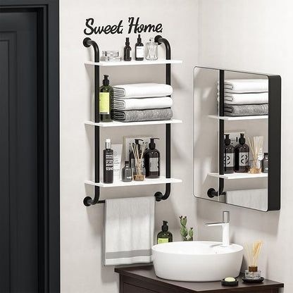 Tinpin Wall Shelves 3-Tier, Bathroom Shelves Over Toilet, Rustic Industrial Pipe Shelf, Farmhouse Bathroom Decor, Floating Shelf Wall Decor for Bedroom, Living Room 17.3 inch, White